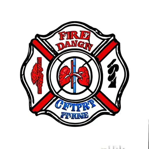 Fire department badge with colon, lung, brain cancer colors tattoo design idea