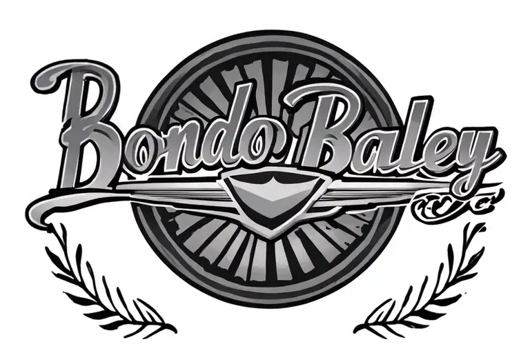 "Bondo Bailey" Auto Body inspired tattoo featuring iconic classic car logos tattoo design idea