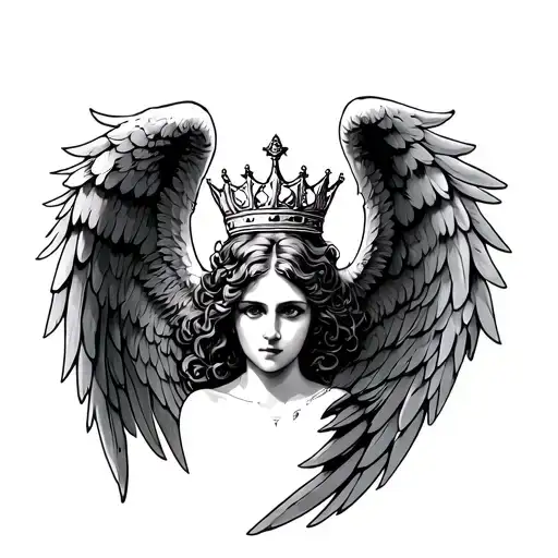 angel wings and a crown tattoo design idea