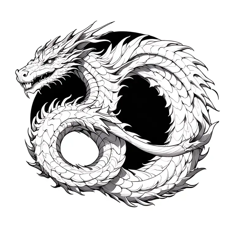 Dragon Ouroboros in the form of vertical infinity tattoo design idea