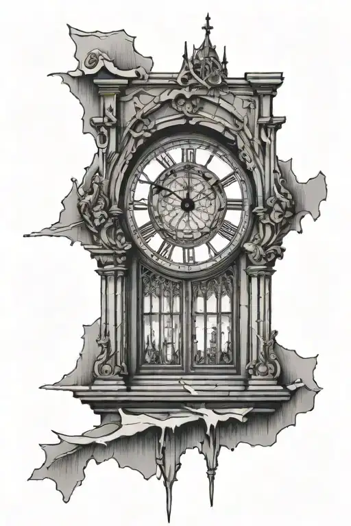 gotchic cathedral window clock inside tattoo design idea