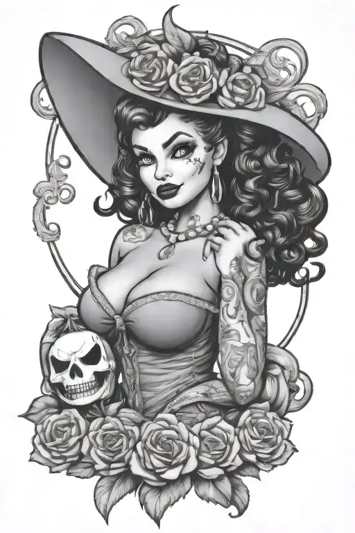 chubby Halloween pin up girl black girl afro tattoo design idea