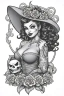 chubby Halloween pin up girl black girl afro tattoo design idea