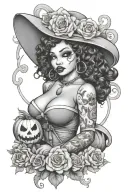 chubby Halloween pin up girl black girl afro tattoo design idea