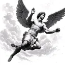 Make an fallen angel falling through the sky and god watching him over the sky like a tatto tattoo design idea
