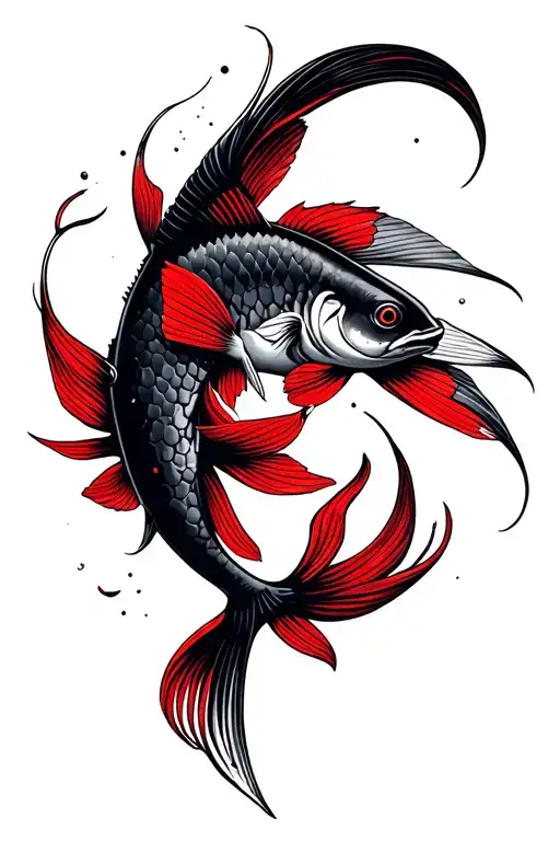 fish in black and red zodiacal approach and lunar in red tattoo design idea