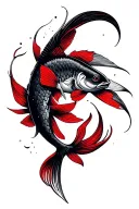 fish in black and red zodiacal approach and lunar in red tattoo design idea