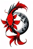 fish in black and red zodiacal approach and lunar in red tattoo design idea