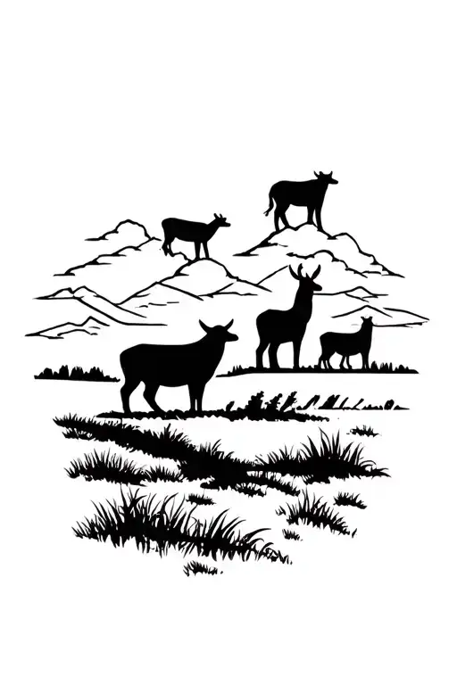 country landscape and animals tattoo design idea