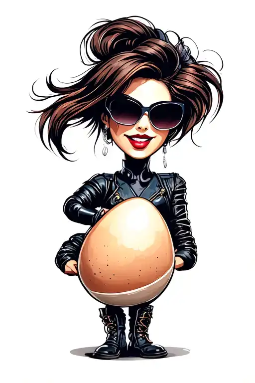 create a cartoon egg woman wearing biker leathers add sunglasses tattoo design idea