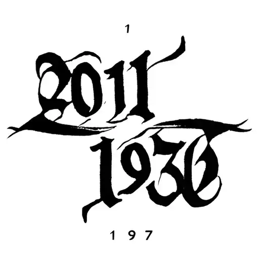 Minimalist blackwork organic calligraffiti tattoo design of the numbers 2011 and 1979. tattoo design idea