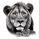 female lion with two cubs tattoo design idea