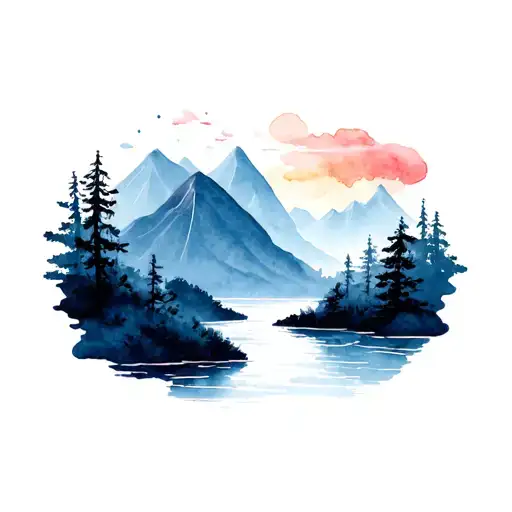 I want a tattoo, at the bottom of the transition between hand and arm arm landscape with mountains and water u and then do o tattoo design idea