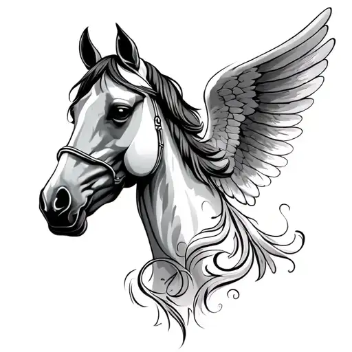 "Angel, love" horse head tattoo design idea