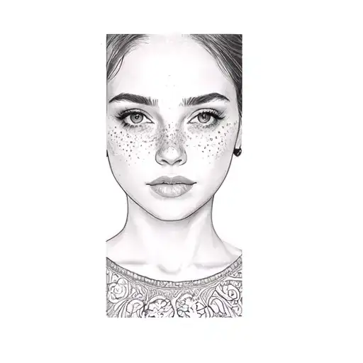 a woman with freckles on her face tattoo design idea