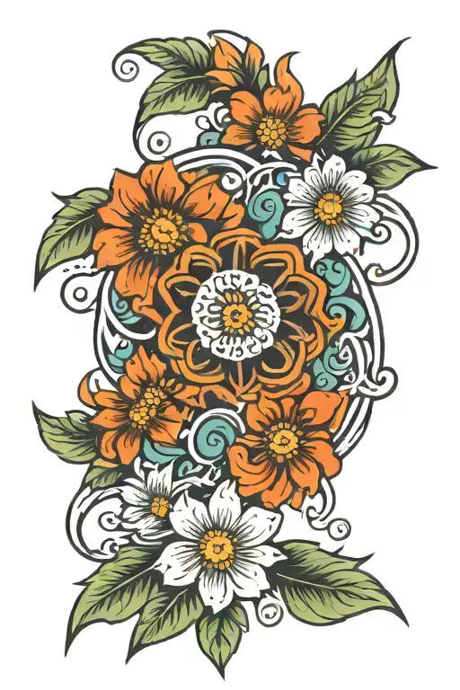 hippie flower surrounded tattoo design idea