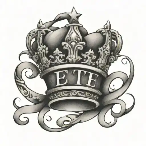 capital letter E with crown tattoo design idea