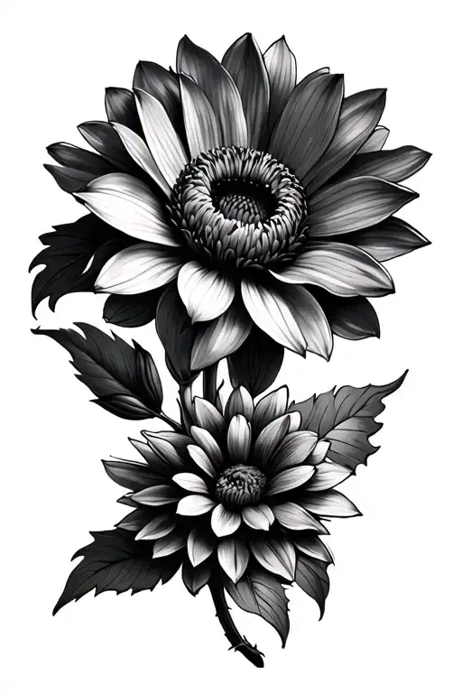 flowers, including a black and white anemone and dalia tattoo design idea