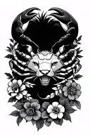 crab, lion and scorpion hybrid surrounded by flowers tattoo design idea