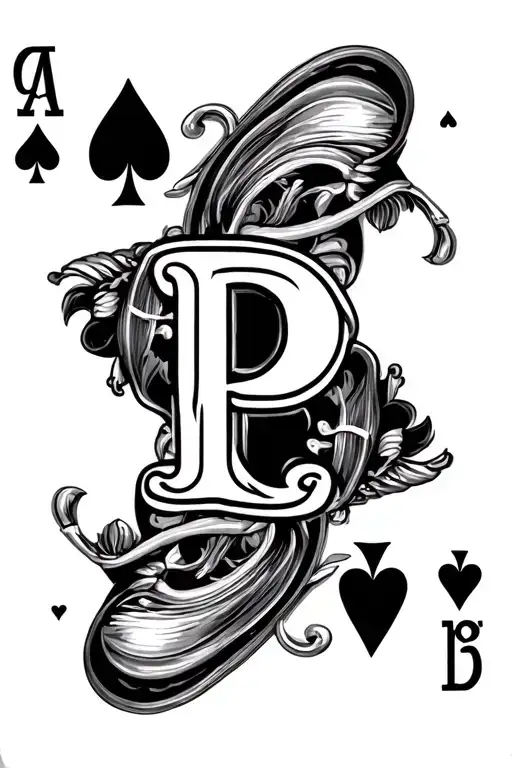 "P" ace of hearts with the letter P in the middle part tattoo design idea