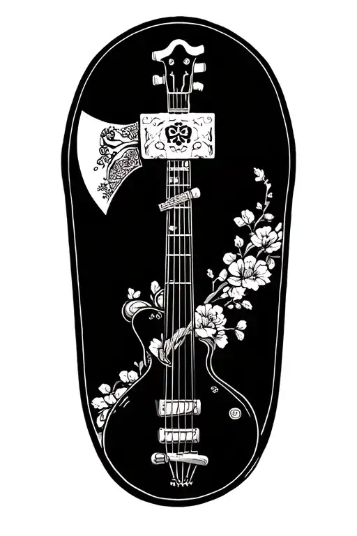 key unlocking the secrets  also the vicking doble sided axe also dog bone also guitar from the back of the futer  tattoo design idea