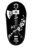 key unlocking the secrets  also the vicking doble sided axe also dog bone also guitar from the back of the futer  tattoo design idea