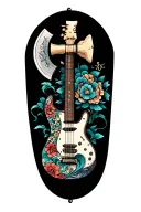 key unlocking the secrets  also the vicking doble sided axe also dog bone also guitar from the back of the futer  tattoo design idea