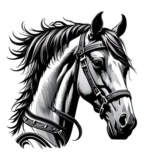 Horseshoe full horses high up with a fine black outline tattoo design idea