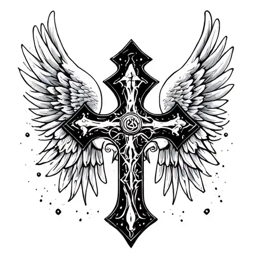 Gangsta cross with angel wings tattoo design idea