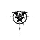 3 decapitated ravens distressed chained up in a circle with a star in the direct center  tattoo design idea