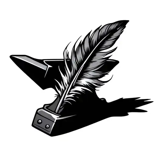 a tattoo of a feather with an anvil as its shadow tattoo design idea