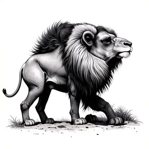 Camel Lion Child tattoo design idea