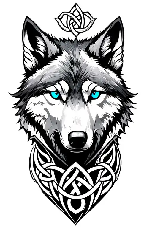 wolf with blue eyes on armor tattoo design featuring Celtic trinity knot  tattoo design idea