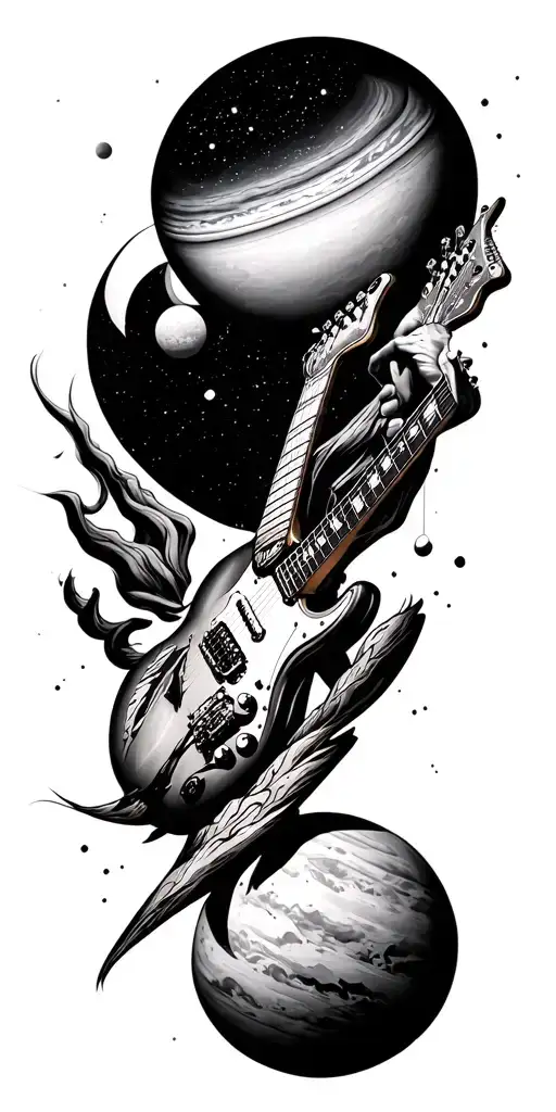 rockstars Into solar system tattoo design idea