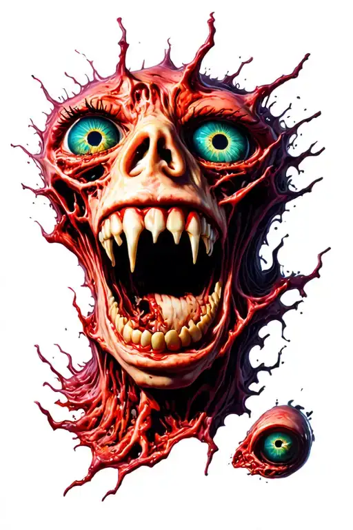cosmic horror flesh ripping with teeth and eyeballs tattoo design idea