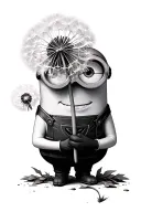a minion holding dandelion flower tattoo design idea