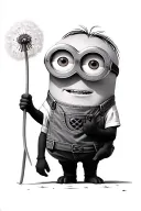 a minion holding dandelion flower tattoo design idea