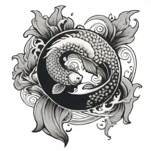 yin yang from koi carp swimming gracefully tattoo design idea