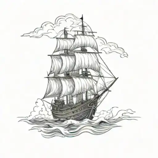 ghost pirate ship sailing through stormy tattoo design idea