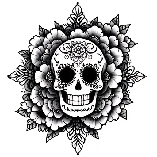 mandala style cross and sugar skulls tattoo design idea