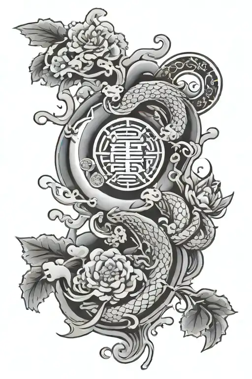 japanese style sign of wealth, health, and longevity tattoo design idea