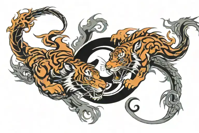 tiger yin yang dragon tattoo design idea