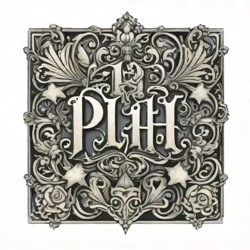 Make me a tattoo design that spells PLH 4LIFE OUT OF MY CUSTOM SHAPE tattoo design idea