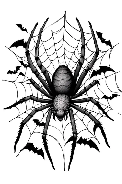 spider with bats in web tattoo design idea
