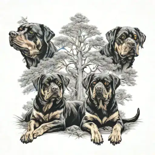 Rottweiler dog family tree tattoo design idea