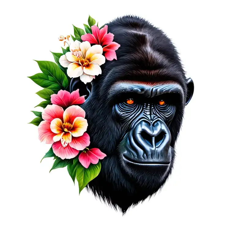 gorilla floral tattoo design idea
