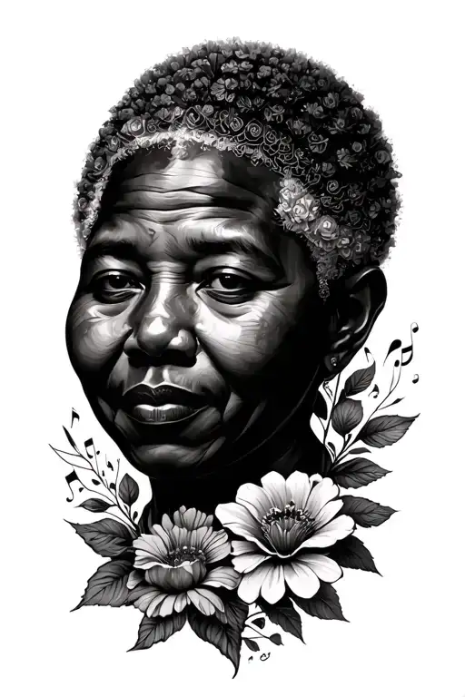 music bar intertwined within Mandela flowers growing tattoo design idea