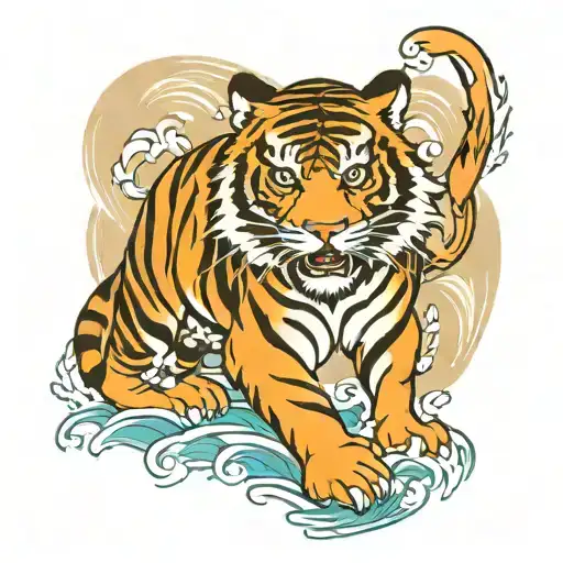 tiger surrounded by water tattoo design idea