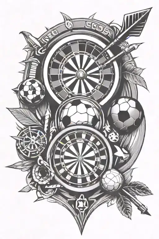 Darts arrow + slot machine + soccer ball tattoo design idea