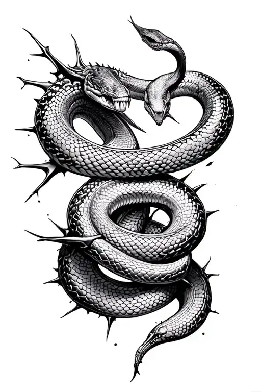 slim snake slithering sharp thorns blood tattoo design idea